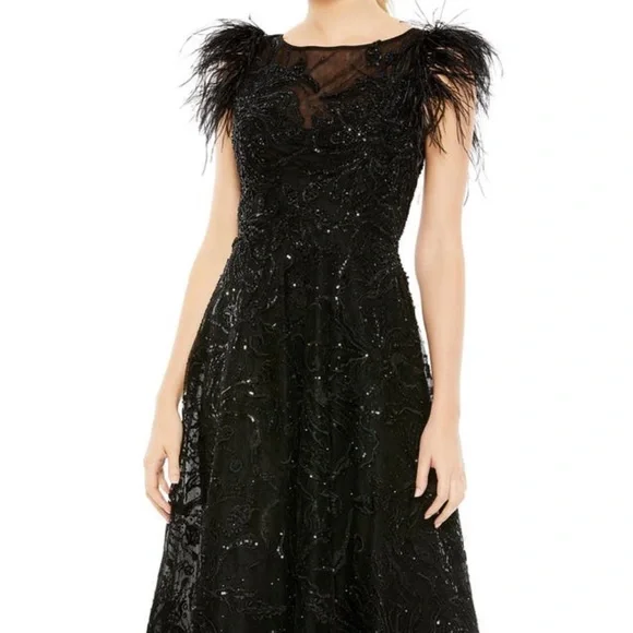Mac Duggal Dresses Mac Duggal Black Sequin Gown W Feather